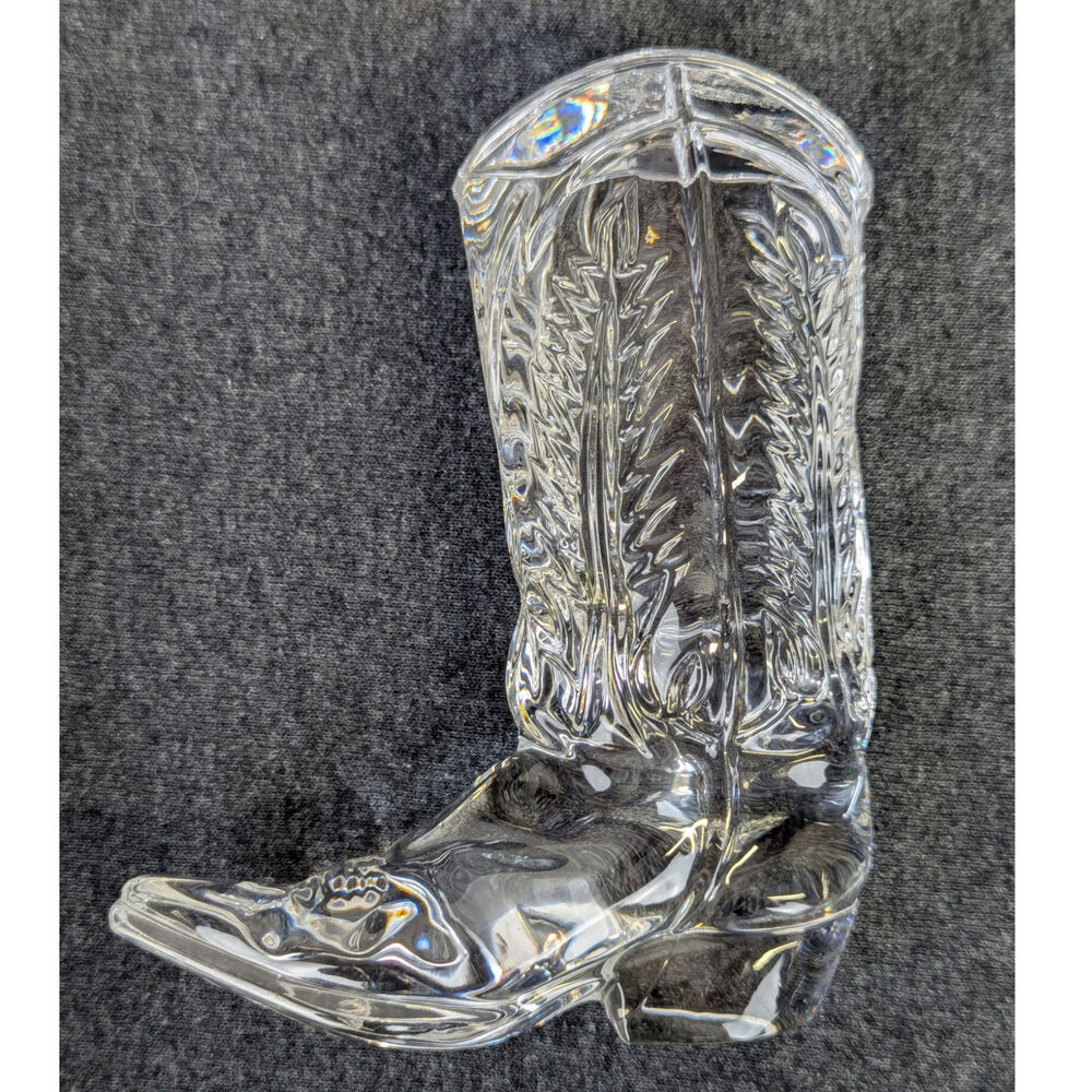 Vtg Ralph Lauren Lead Crystal Cowboy Boot Paperweight Desk Western Decor 5"